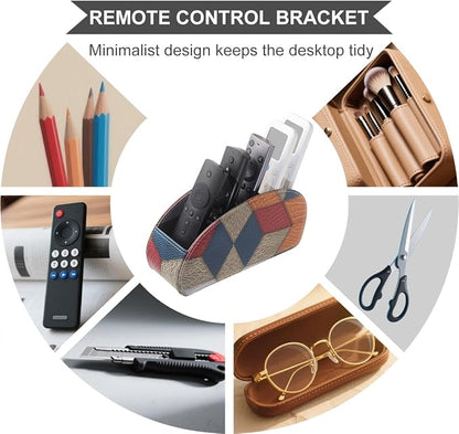 Remote Control Holder with 5 Compartments, PU Leather Remote Holder Compatible with Fire TV Remotes, Media Player Remotes, Heater Controllers, and Air Conditioner Remote Controls(Lattice Pattern)