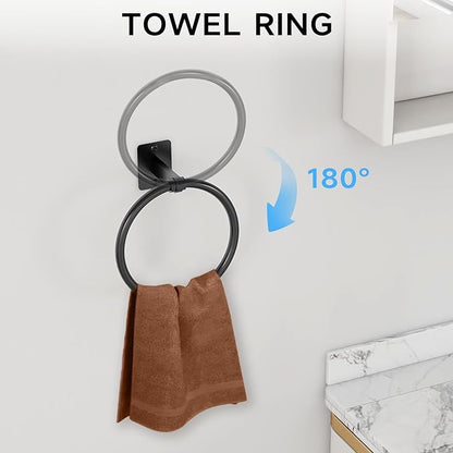 KLJKPA 8 Pieces Bathroom Hardware Set, 24 inch Towel Bar, Matte Black Bathroom Accessories Set, Towel Racks for Bathroom, Robe Towel Hooks, Toilet Paper Holder Wall Mounted