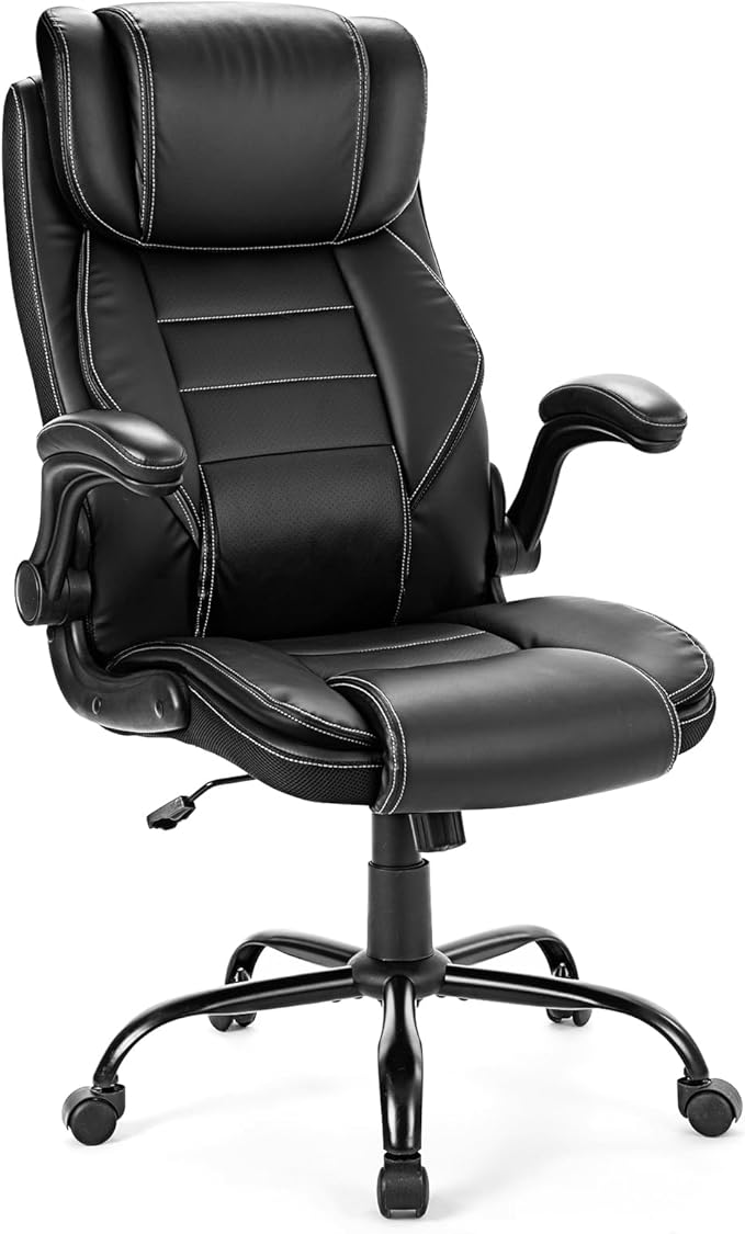 Big and Tall Executive Office Chair 400lbs for Heavy People, Ergonomic Computer Desk Chair with Lumbar Support & Adjustable Headrest, Comfy High Back Leather Office Chairs for Back Pain Relief, Black