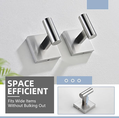 Toilet Paper Roll Holder Stand with 2 Robe Towel Hooks,Wall Mounted Brushed Nickel 3 Piece Bathroom Hardware Set, SUS 304 Stainless Steel, Drilling Hole Bath Accessories (Silvery)