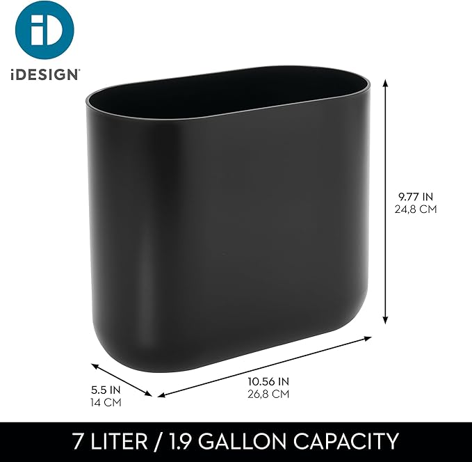iDesign Small Slim Plastic Bathroom Trash Can, Garbage Can for Bedroom, Office, Desk, Dorm, 2-Pack, Black