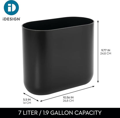 iDesign Small Slim Plastic Bathroom Trash Can, Garbage Can for Bedroom, Office, Desk, Dorm, 2-Pack, Black