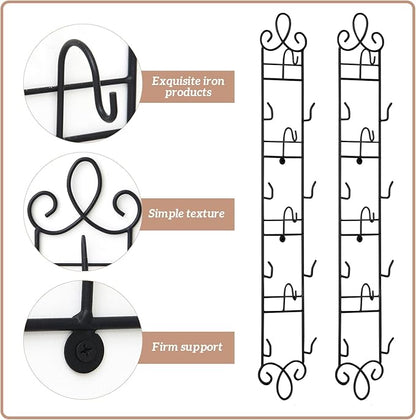 Blulu 2 Pcs Wall Mounted Tea Cup & Saucer Display Rack, 4-tier Metal Mug Holder with Plate Hangers, Decorative Wall Storage for Kitchen, Gift&Coffee Bar Display, 36'' x 5'' (Black)