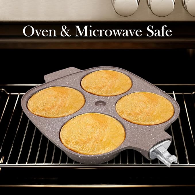 Ceramic Egg Frying Pan, Nonstick 4 Cup Fried Egg Pan with Detachable Handle, Omelette Pan Induction Compatible - Brown