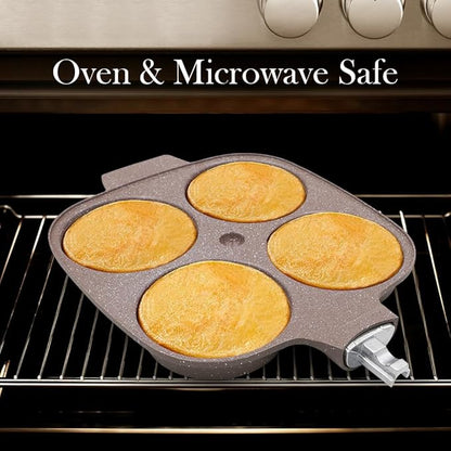 Ceramic Egg Frying Pan, Nonstick 4 Cup Fried Egg Pan with Detachable Handle, Omelette Pan Induction Compatible - Brown