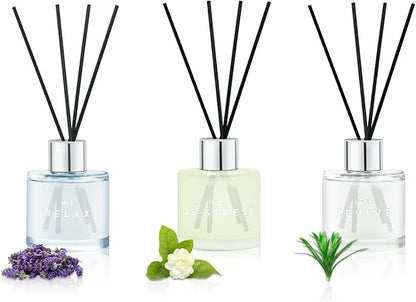 3 Pack Fragrance Reed Diffuser, 50ML Lavender Honey Jasmine White Tea Lemongrass Ginger Aromatherapy Diffuser Set with 12 Black Fiber Sticks,Air Freshener for Bedroom Bathroom Office
