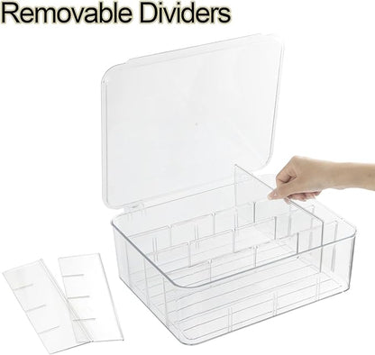 ZEXALOR Socks Underwear Drawer Organzier Dividers, 16 Compartment Removable Divided Plastic Storage Bin with Lid, Storage Organizer for Scarves Ties Bras, Clear Dresser Drawer Organizers