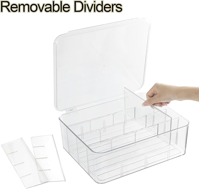ZEXALOR Plastic Clear Storage Containers, Set of 2, Sock Organizer Divided Boxes with Lids, Underwear Drawer Organizer, Tie Dresser Organizer (11.8×9.4×3.9")