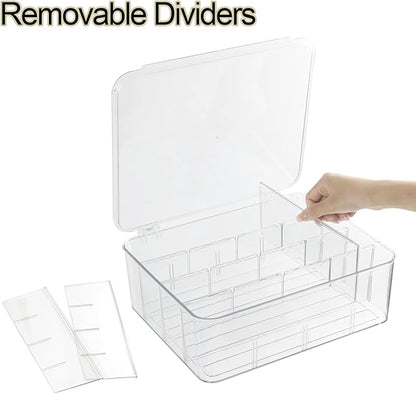 ZEXALOR Plastic Clear Storage Containers, Set of 2, Sock Organizer Divided Boxes with Lids, Underwear Drawer Organizer, Tie Dresser Organizer (11.8×9.4×3.9")