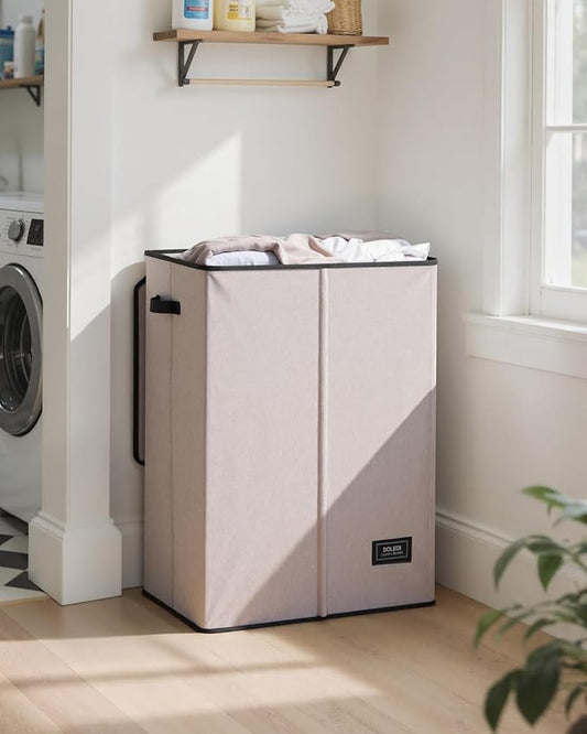 SOLEDI Laundry Hamper with Lid 130L Large & Tall Collapsible Laundry Basket, Clothes Hamper with Bag Removable Easy to Carry, Dirty Hampers for Bedroom, Bathroom, Dorm, College, Light taupe