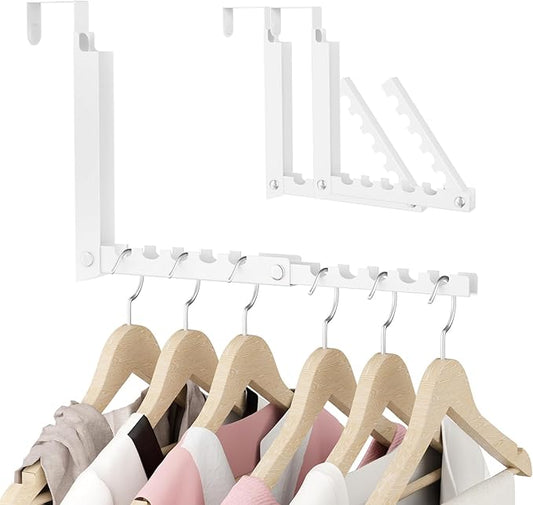 BAKON Over The Door Hooks, Small Space Double Folding Portable Over The Door Drying Rack for Laundry, Bathroom, Bedroom, Travel Storage and Drying (2Pack,White)