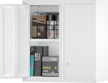 Garage Wall Cabinets,Metal Wall Cabinet for Garage with 2 Doors,Locking Wall Mount Storage Cabinet with Adjustable Shelf for Laundry,Kitchen,Basement