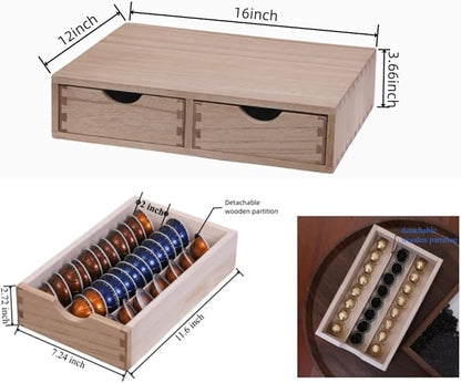 DDYURI Storage Drawer Holder for Capsules Coffee Pod K-cup Organizer /2 Drawers for Counter Organization for Kitchen Utensil Storage Home Decor Office Supplies- Coffee Brewer Accessories Wood 1D2C-LT