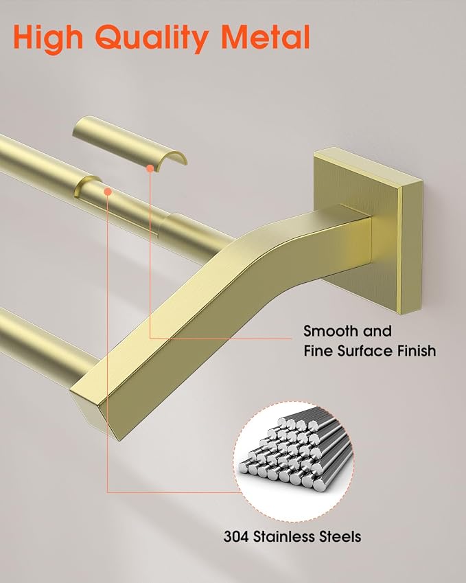 Alise Bath Double Towel Bars Towel Racks for Bathroom,Wall Mount Towel Holder Heavy Duty SUS304 Stainless Steel Towel Hanger Towel Rail,Gold,16 Inch