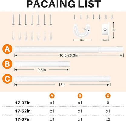 Closet Rod, Closet Rods for Hanging Clothes, 17 to 52 inch Adjustable Closet Hanging Rod, Heavy Duty Clothes Rod Clothing Bar, Closet Poles for Hanging Clothes for Wardrobes, Shower Curtain