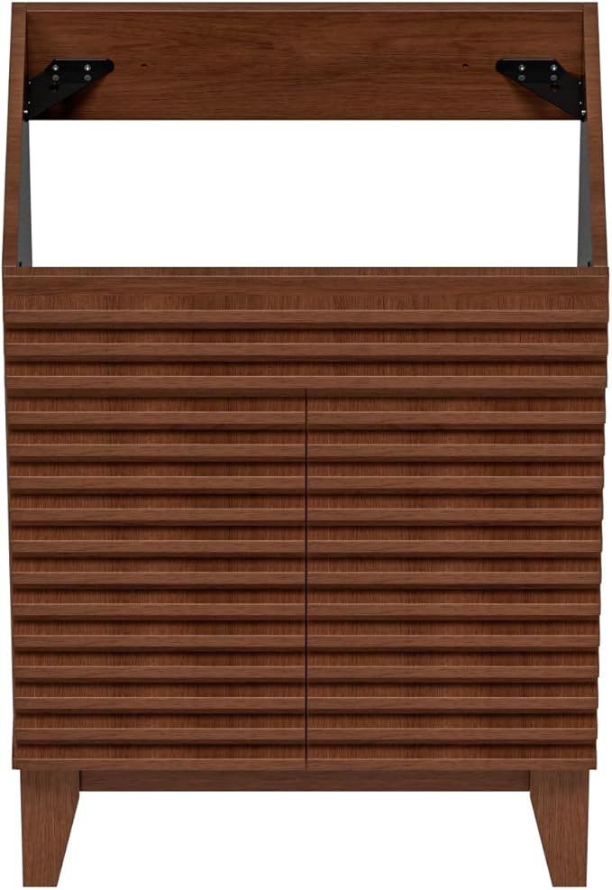 ROOMTEC 24" Bathroom Vanity, Mid-Century Freestanding Bathroom Cabinet Vanity with Storage, Particleboard Frame with Wood Grain Laminate, Walnut (Sink Basin Not Included)