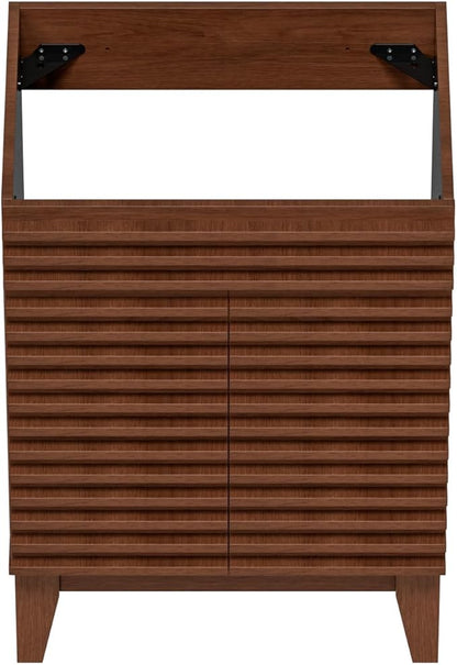 ROOMTEC 24" Bathroom Vanity, Mid-Century Freestanding Bathroom Cabinet Vanity with Storage, Particleboard Frame with Wood Grain Laminate, Walnut (Sink Basin Not Included)