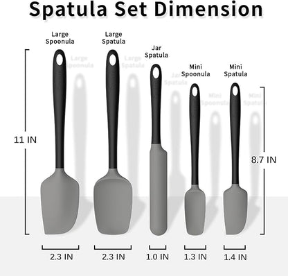 Coukre Silicone Spatula Set of 5,High Temperature Resistant, Food Grade Silicone, Dishwasher Safe, for Baking, Cooking (Gray Black)
