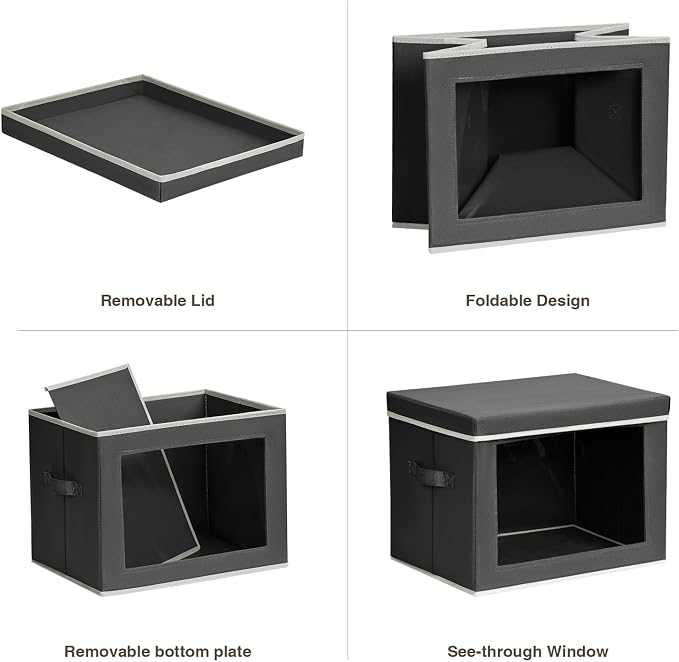 Homsorout Stackable Storage Bins with Lids - Large Storage Box with Lids, Foldable Closet Boxes for Organizing, Wardrobe Clothes Organizer with Window, Cubes Bins for Living Room, 6 Pack, Dark Grey