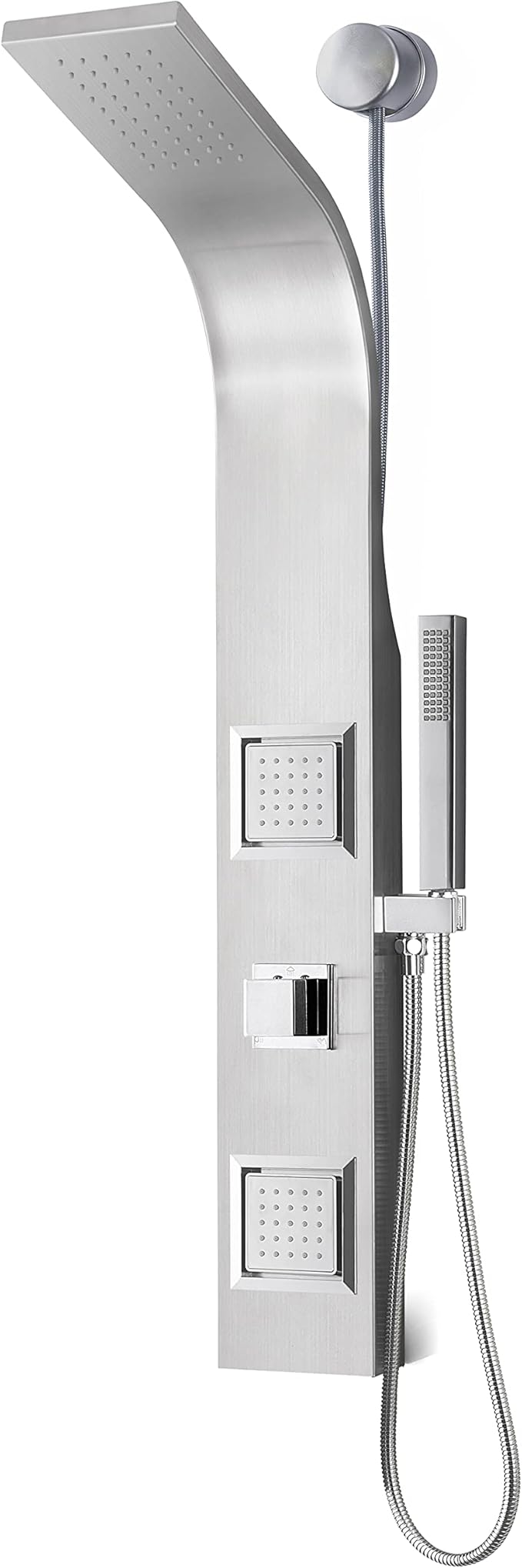 ANZZI Level 66" Body Massage 2-Jetted Shower Panel System with Heavy Rain Shower and Spray Wand in Black, Rainfall Waterfall Tower System with Handheld Shower, SP-AZ078BS