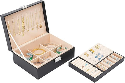 2-Layer Pink Jewelry Box Organizer with Lock,PU Leather Jewelry Chest for Women Girls,Jewellery Holder Organizer Box for Necklace Earrings Rings Bracelets