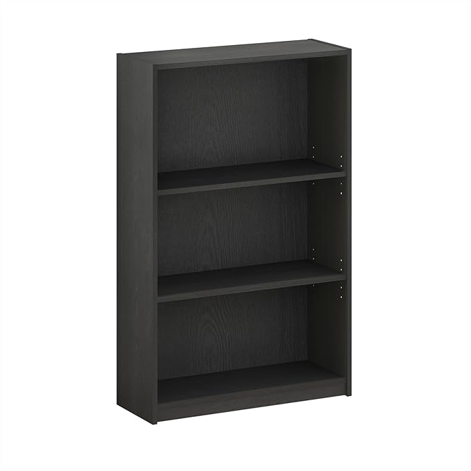 Furinno Jaya Book Shelf, 3-Tier Bookshelf, Bookcase with Adjustable Shelves, 9.5 x 24.5 x 40.3, for Living Room, Bedroom, Home Office, Blackwood
