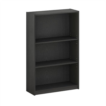 Furinno Jaya Book Shelf, 3-Tier Bookshelf, Bookcase with Adjustable Shelves, 9.5 x 24.5 x 40.3, for Living Room, Bedroom, Home Office, Blackwood