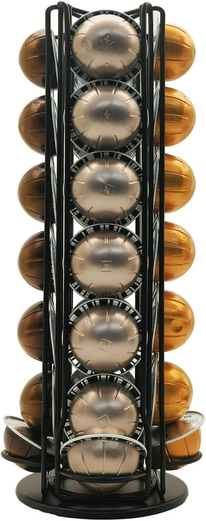 Miuly Coffee Capsule Holder For Nespresso Vertuoline, Coffee Capsule Stands Rotating Pod Rack holds 28 Nespresso Vertuo Pods, Black