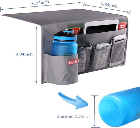 Zafit 5 Pockets Bedside Caddy, Bedside Storage Organizer for Water Bottles, Magazines, Phone, Glasses (5 Pockets-Grey)