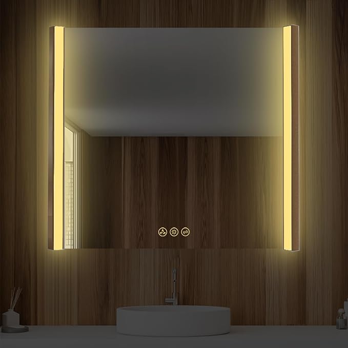 Blossom LED Bathroom Mirror, 36x32 Inch Gradient Front and Backlit LED Mirror for Bathroom, Brushed Gold Frame, Foldable Wing Design, 3 Colors Dimmable CRI>90 Double Lights, IP54 Enhanced, Anti-Fog