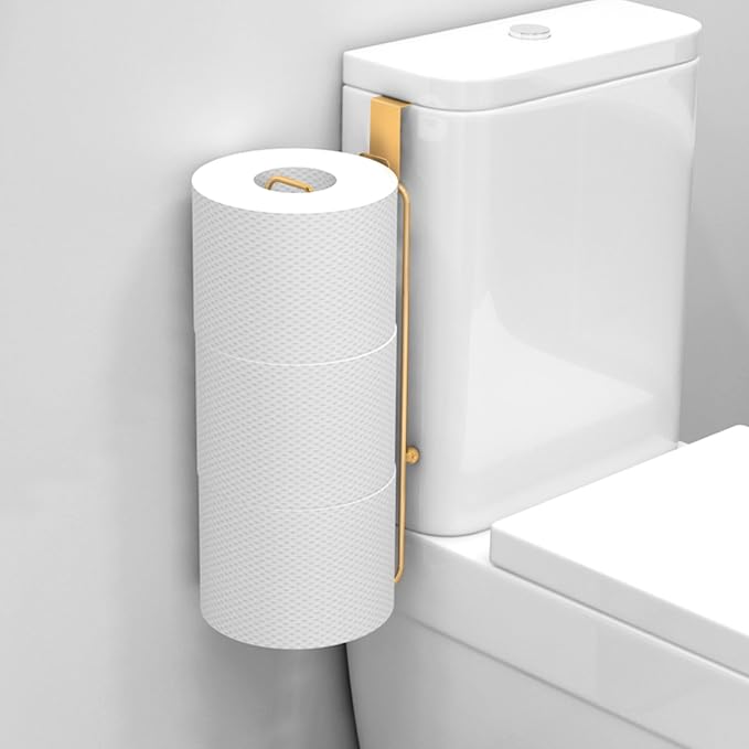 Conworld Gold Toilet Paper Holder Brushed Nickel for 3 Roll Tissue, 1 Pack Bathroom Toilet Paper Storage Over The Tank, Stainless Steel Rustproof Bathroom Toilet Paper Roll Holder Wall Mount