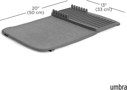 Umbra Udry Dish Rack and Microfiber Drying Mat – Space-Saving Design Folds Up for Easy Storage, Mini Rack, Gray