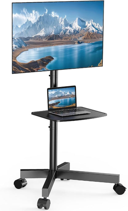 PERLESMITH Rolling TV Stand for 23-63 Inch Flat/Curved Screen TVs up to 88 lbs, Mobile TV Stand on Wheels, Portable TV Stand with Tilt & Height Adjustable,Outdoor TV Stand Max VESA 400x400mm PSTVMC10
