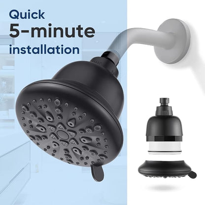 Cobbe Filtered Shower Head, 7 Modes High Pressure Shower Heads - 16 Stage Shower Head Filter for Hard Water for Remove Chlorine and Harmful Substances (Midnight Black Matte, 5 Inch Round)