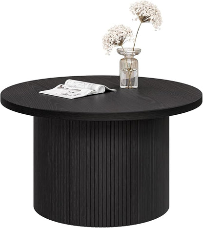 ONBRILL 31.5" Round Coffee Table, Tambour Design Coffee Tables for Living Room, Mid Century Modern Wood Coffee Table, Drum Accent Small Center Table, Black