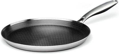 Innerwell Stainless Steel Crepe Pan - 10 Inch Nonstick Crepe Pan, Stainless Steel Honeycomb Coating Pancake Pan, Non Stick Flat Skillet Tawa Dosa Tortilla Griddle Pan, Induction Compatible, PFOA Free