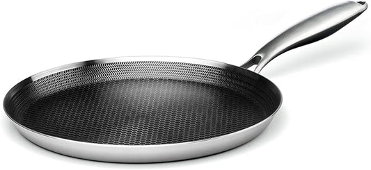 Innerwell Stainless Steel Crepe Pan - 10 Inch Nonstick Crepe Pan, Stainless Steel Honeycomb Coating Pancake Pan, Non Stick Flat Skillet Tawa Dosa Tortilla Griddle Pan, Induction Compatible, PFOA Free