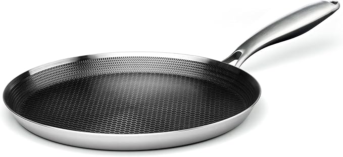 Innerwell Stainless Steel Crepe Pan - 11inch Nonstick Crepe Pan, Stainless Steel Honeycomb Coating Pancake Pan, Non Stick Flat Skillet Tawa Dosa Tortilla Griddle Pan, Induction Compatible, PFOA Free