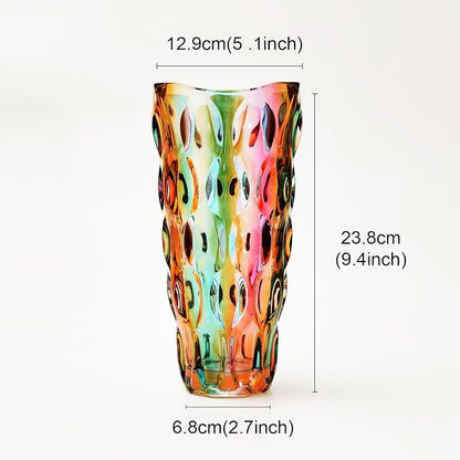 CEMABT 9.5inch 3.4 lb Glass Vases for Flowers Unbreakable Thickened Morden vase for Tables Centerpieces,Colorful,Vintage and Clear Rose Large Flower vases for Bouquet Unique Gifts（Flow Colorful