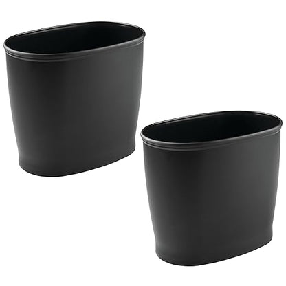 iDesign Slim Plastic Bathroom Trash Can, Small Garbage Bin for Bedroom, Office, Desk, Dorm, 2-Pack, Black