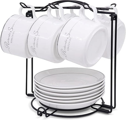 Tea Cups Holder,Black Metal Coffee Cup Tea Cups Rack,Foldable Organizer for Coffee Cup Spoon and Saucers