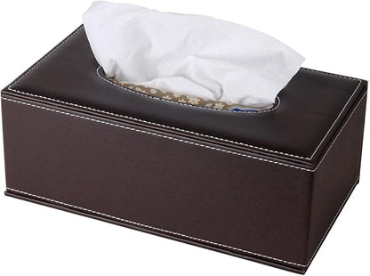 High-end Fashion Pu Leather Tissue Box Holder Business Black,Rectangular Tissue Box Cover,Napkin Holder Drawer Paper Dispenser,Home Office car Tissue Holder with Magnetic Bottom (Brown)
