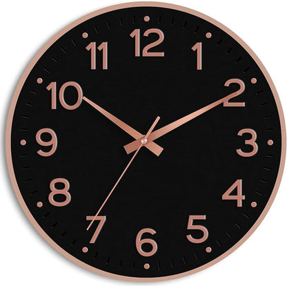Roymnie Wall Clock, Silent Wall Clocks Battery Operated 8 Inch-Modern Non Ticking Analog Clock Decorative for Kitchen Office Bathroom Bedroom(Black Rose Gold)
