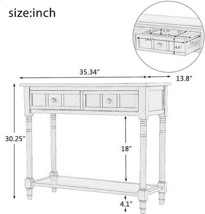 Knocbel Antique Entry Console Table with 2 Drawers & Bottom Open Shelf, Wood Sofa Tables for Entryway Hallway Living Room, 35.34" W x 13.8" D x 30.25" H, Dark Navy