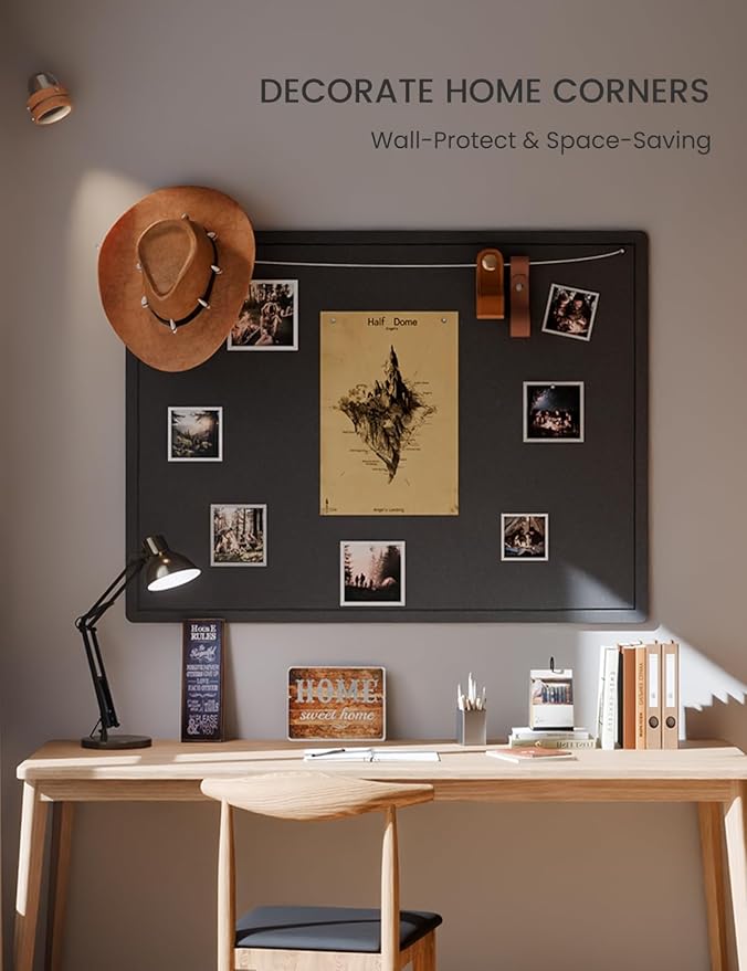Fluxynara Large Bulletin Board, 47.2" x 35.4" Cork Board Alternative with 24 Safe Removable Adhesive Tabs, Foldable Felt Pin Board for Home Office, Classroom, Bedroom,Entryway for Walls— Black