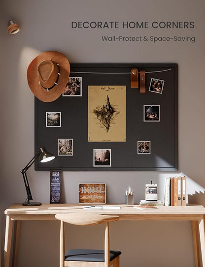 Fluxynara Large Bulletin Board, 47.2" x 35.4" Cork Board Alternative with 24 Safe Removable Adhesive Tabs, Foldable Felt Pin Board for Home Office, Classroom, Bedroom,Entryway for Walls— Black