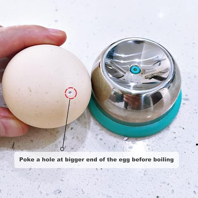 Jawbush Stainless Steel Egg Piercer for Hard Boiled Eggs - Heavy Duty Egg Hole Puncher with Safety Retractable Pin & Non-Slip Base, Prevent Cracking & Easy Peel Tool for Meal Prep, Keto & Bento, Blue