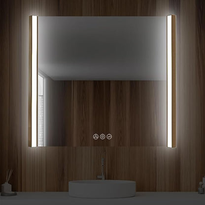 Blossom LED Bathroom Mirror, 36x32 Inch Gradient Front and Backlit LED Mirror for Bathroom, Brushed Gold Frame, Foldable Wing Design, 3 Colors Dimmable CRI>90 Double Lights, IP54 Enhanced, Anti-Fog