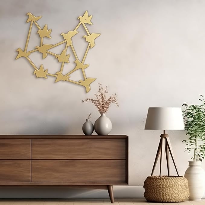 SIGNLEADER Metal Wall Art Decor Free Birds Modern Abstract Wall Sculpture Hangings Home Decoration for Living Room, Bedroom, Bathroom, Kitchen, Outdoor - 18" Gold