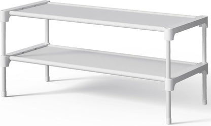 Kitsure Shoe Rack - Non-Woven Shoe Rack Shelf, Shoe Organizer for Closet, Entryway, Garage & Corridor, Stackable Shoe Shelves, 27.5" Wide - 2 Tier, White